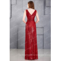 Kate Kasin Ärmelloses V-Ausschnitt Rot glänzendes Sequined Lange Abendkleid KK000199-5